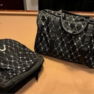 True Religion Black Travel Bag with White Pattern